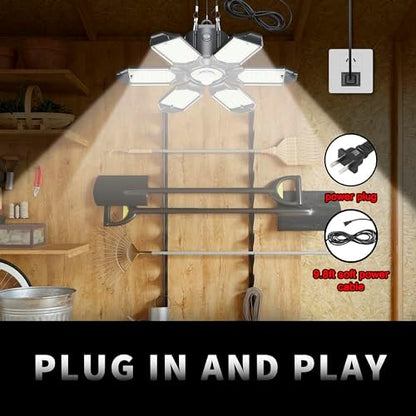 Plug in Garage Light with Motion Sensor - Ultra Bright 200W 20000LM Motion Activated Shop Light with 3 Mode, 6 Deformable LED Panel, Indoor Motion Light Bulb for Garage, Workshop (2 Pack)