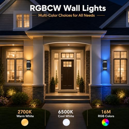 rosykite 13" RGB Outdoor Wall Lights, Warm to Cool White Up Down Sconce