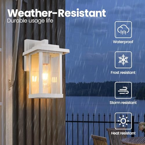 2 Pack Outdoor Wall Sconce White Exterior Wall Lights in Clear Glass