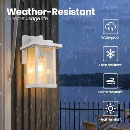 2 Pack Outdoor Wall Sconce White Exterior Wall Lights in Clear Glass