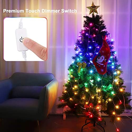 CoziTech Rainbow Fairy String Curtain Lights with Touch Dimmer Switch, Hanging LED Icicle Rainbow Lights Curtain for Girls Bedroom, Kids Room, Unicorn Room, Birthday, Holiday Décor Christmas Gift