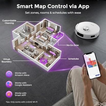 Robot Vacuum and Mop Combo, Robot Vacuum Cleaner with Bagless Self Emptying Station, 18000Pa Suction, LiDAR Navigation, ideal for Pet Hair, Carpet & Hard Floor, Compatible with App/Alexa/Voice Control