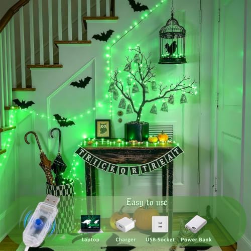 JMEXSUSS 100 LED Green Halloween Fairy Lights Plug in with Remote