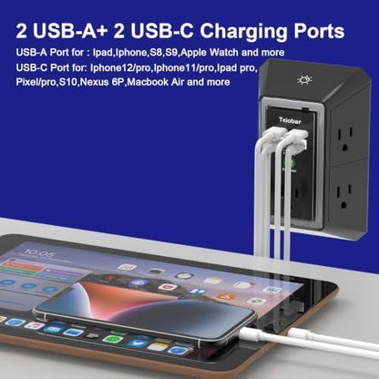 Multi Plug Wall Outlet Surge Protector with 5 Outlet & 4 USB Ports(2USB-C)