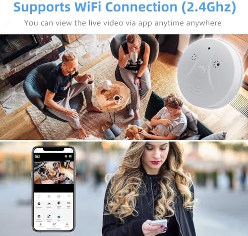 1080P HD Video Wireless Camera Smoke Detector Hidden Camera for Home Security with App Control & Motion Detection, WiFi Indoor Security Camera with Night Vision for Office, Pet, Garage, Shop