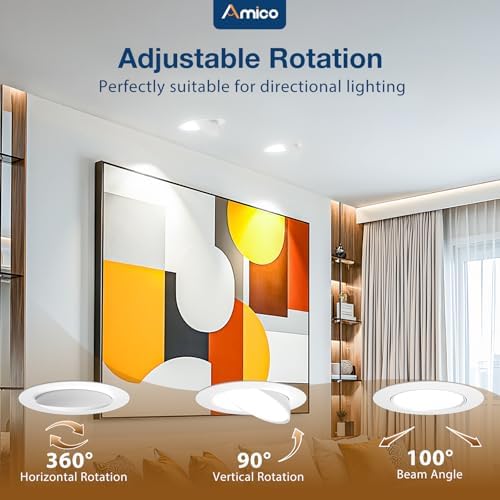 Amico 6 Pack 3 Inch 5CCT Gimbal LED Recessed Ceiling Light