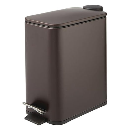 mDesign Rectangular Pedal Bin – 5 L Metal Waste Bin with Pedal, Lid and Plastic Bucket Insert – Household Rubbish Bin for Bathroom, Kitchen and Office – Bronze