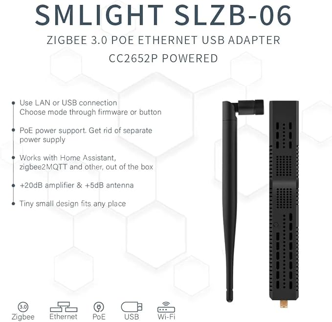 SMLIGHT SLZB-06 NoPOE – A Zigbee 3.0 to Ethernet, USB, and WiFi Adapter, Works with Zigbee2MQTT, Home Assistant, ZHA（Not Supporting POE Power）