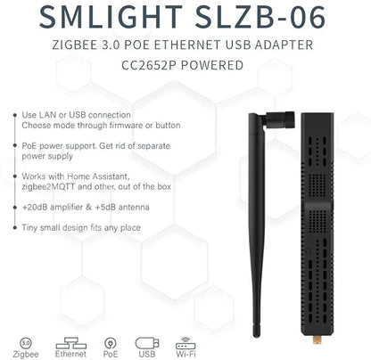 SMLIGHT SLZB-06 NoPOE – A Zigbee 3.0 to Ethernet, USB, and WiFi Adapter, Works with Zigbee2MQTT, Home Assistant, ZHA（Not Supporting POE Power）