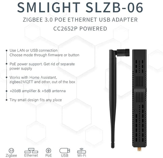 SMLIGHT SLZB-06 NoPOE – A Zigbee 3.0 to Ethernet, USB, and WiFi Adapter, Works with Zigbee2MQTT, Home Assistant, ZHA（Not Supporting POE Power）