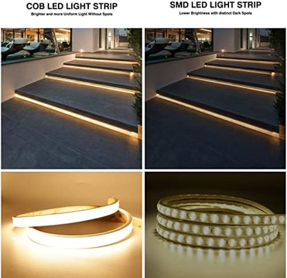 Pandery COB LED Strip Lights,2700K Warm White,24V led Light Strips Waterproof,480LEDs/M,16.4ft/5M,CRI90+ Outdoor cob led,Ip67 Sauna Lights for Sauna Room,Pool,Garden,(Power Not Included)