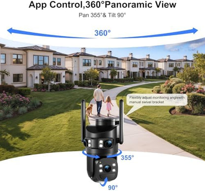8MP 6K Triple Lens Solar Security Camera Outdoor, 5GHz/2.4GHz WiFi Wireless PTZ Camera, Color Night Vision, Auto Human Tracking, Two-Way Audio,IP66 Weatherproof Home Surveillance Cam