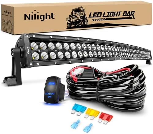 Nilight 42Inch 240W Curved Led Light Bar Spot Flood Combo Led Off Road Lights and 14AWG 5Pin Rocker Switch Wiring Harness Kit for Truck ATV UTV SUV Boat Jeep Lamp,2 Years Warranty