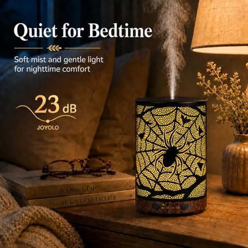 Essential Oil Diffuser 120ML Metal Aromatherapy Diffuser with Timer, Cool Mist Humidifier with Auto Shut-Off & 7 Color Lights for Home Office Spa (Spider Web)