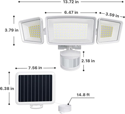 Ensenior Solar Security Lights, Wide Beam Flood Light 6500K Super Bright for Driveway Backyard Garden, Remote Control Motion Lights, Weather-Resistant Exterior Lighting, 1800LM Lumen, White, 2-Pack