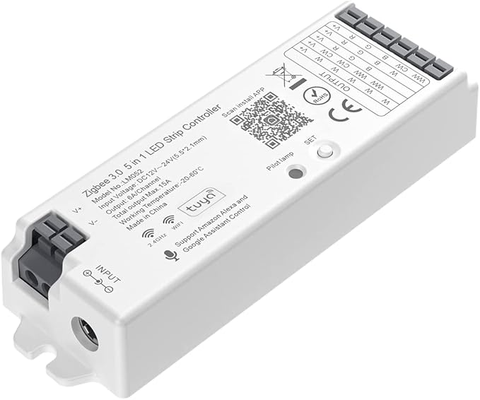 BTF-LIGHTING 5in1 LM052 Tuya Zigbee3.0 LED Controller Support Dimming CCT RGB RGBW RGBCCT PWM LED Strip Compatible with Echo Plus/4th Gen, Tuya Gateway Work with WR01RF WR02RF etc