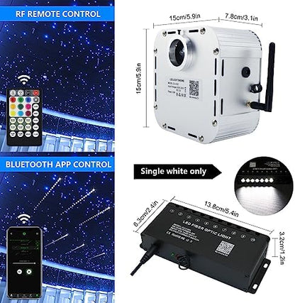 AMKI 32W Twinkle Mixed 800pcs 16.4ft Fiber Optic Starlight Headliner Kit with Shooting Star, Pure White Meteor Kits RGBW Sound Activated APP Remote Control for Car Home Roof Ceiling Decoration