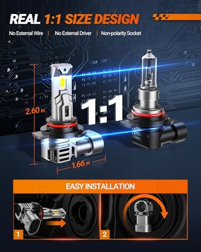 SEALIGHT 9005/HB3 Fog Light Bulbs, 50000LM Bright, 6500K Cool White, 70000+ Hour Lifespan With Cooling Fan, Plug-N-Play Installation, 2-Pack