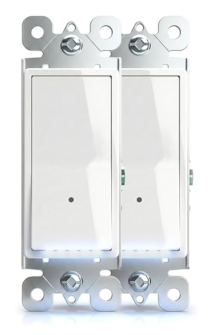 2Pack SOZULAMP Illuminated Light Switch-Single Pole Wall Switch with Night Light, 15A 120/277V,3 Wire, Grounding Screw, Glossy White