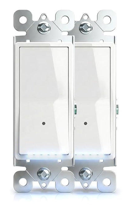 2Pack SOZULAMP Illuminated Light Switch-Single Pole Wall Switch with Night Light, 15A 120/277V,3 Wire, Grounding Screw, Glossy White