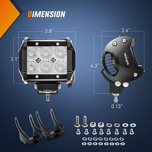 Nilight 20Inch 126W Spot Flood Combo Led Light Bar 2PCS 4Inch 18W Flood LED Pods Fog Lights Off Road with 16AWG Wiring Harness Kit-3 Leads for Van Camper Car Pickup Golf Cart ATV UTV SUV Truck Boat