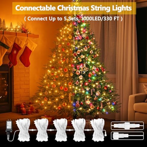 200 LED Connectable String Lights with Remote, Warm White to Multicolor