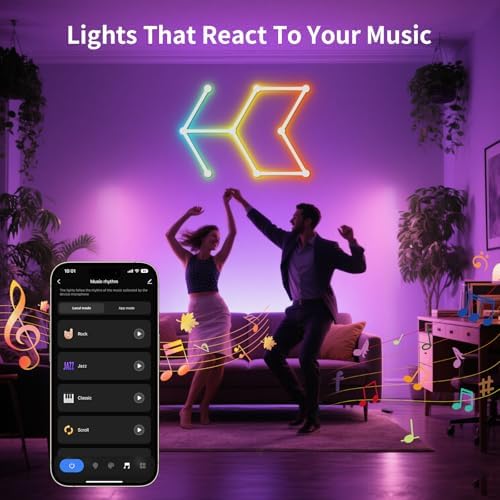 Smart WiFi Wall Light, DIY Geometry Splicing Gaming Lights Compatible with Alexa and Google Assistant, Music Sync & Voice Control, LED Wall Lights for Home Decor & Game Room, Bedroom (9 Lines, White)