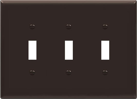 ENERLITES Triple Light Switch Wall Plate, Toggle Switch Plate, Gloss Finish, 3-Gang Mid-Size 4.88" x 6.77", Unbreakable Polycarbonate Thermoplastic, UL Listed, 8813M-BR, Brown