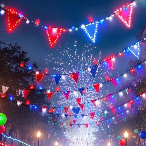 BHCLIGHT Connectable 88Ft 240LED 4th of July String Lights, Red White Blue