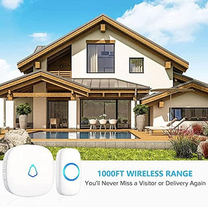 Wireless Doorbell, Remote Door Bell Ringer Wireless Long Range 1000FT, Matt Finish, SECRUI Wireless Doorbells for Home with 3 Plug-in Doorbell Chime and 2 Waterproof Ringer Button (White)