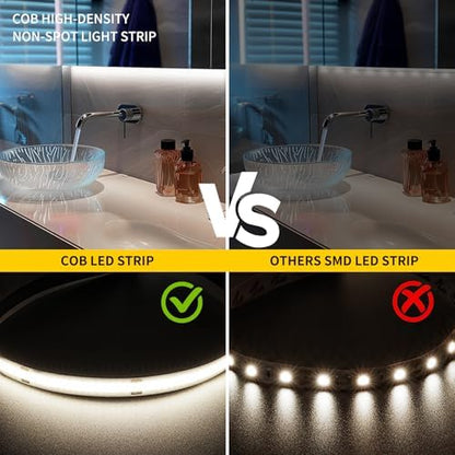 Pandery COB led Strips Lights,DC24V Outdoor led Strip,Cool White 6000K,320LEDs/M,8MM Wide,16.4ft/5M,CRI90+ IP65 Waterproof Strips Light for Bathroom Decor,Pool,Aquariums(Not Included Power)