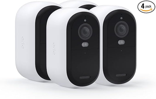 Arlo Essential Security Wireless 2K Camera with Spotlight, Indoor/Outdoor, 2nd Gen, 2-Way Audio, Color Night Vision, Motion Activation, Real Time Notifications, White, VMC3450, 4-Pack (Renewed)