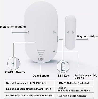 Wireless DoorBell Chime, Door Sensor Alarm When Open for Kids Safety, Home and Business, 500 FT Range, 58 Ringtones, 5 Adjustable Volume, On/Off Switch