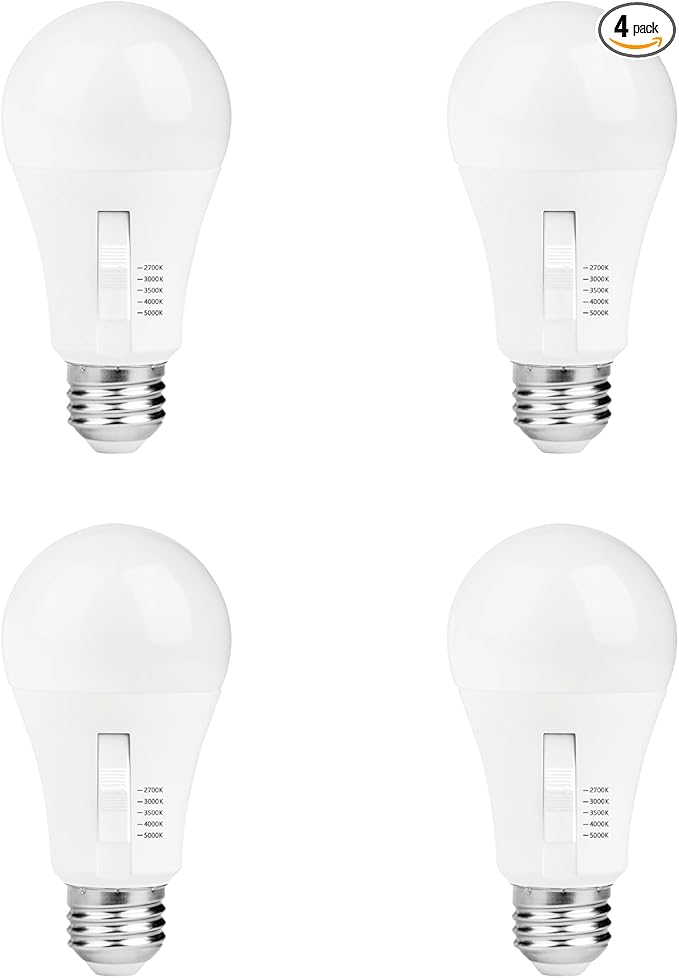 LUNO A19 Dimmable LED Bulb, 15W (100W Equivalent), 1600 Lumens, 5000K (Daylight), Medium Base (E26), UL & Energy Star (4-Pack)