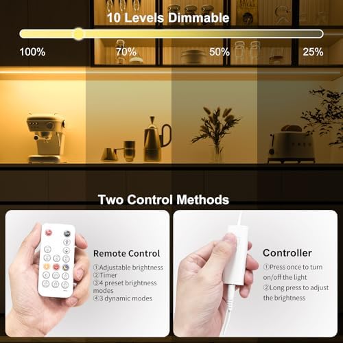 WOBANE 9.8ft COB LED Strip, Dimmable Under Cabinet Lighting with RF Remote