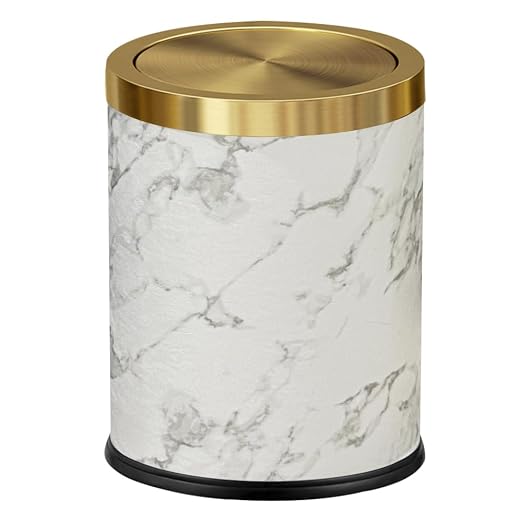 4 Gallon Bathroom Trash Can with Swing Lid, White Marble