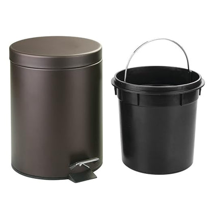 iDesign 44211EU Metal Step Trash Can with Lid, 5 Liter Waste Basket Bin with Insert for Bathroom, Kitchen, Office, 8" x 8" x 11", Bronze