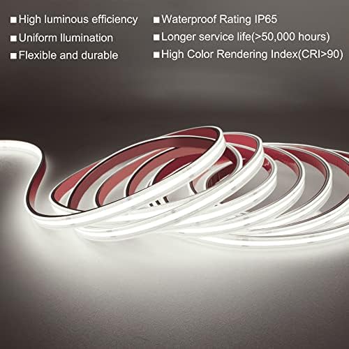 Pandery COB LED Strip Lights,24V Daylight White 6000K,Ip67 Waterproof led Light Strip,480LEDs/M,16.4ft/5M,CRI90+ Outdoor led Strip for Bathroom Decor,Pool,Garden(Power Not Included)