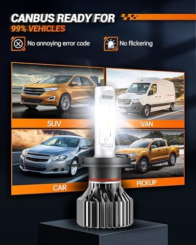 SEALIGHT H4/9003/HB2 Light Bulbs, Super Bright Cool White IP67 Plug and Play, Pack of 2