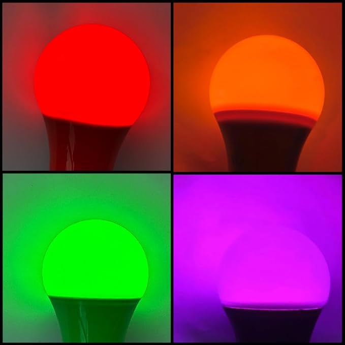 haraqi 4 Pack 9W (60W Equivalent) 120V E26 Base A19 LED Colored Light Bulb, Purple LED Lights for Party Christmas Decor and Halloween Lighting