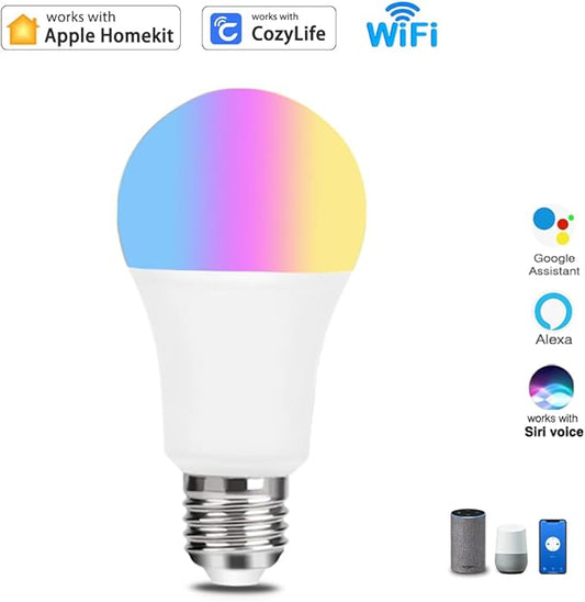 Homekit E27 WiFi Smart RGBCW Bulb Works with Apple Homekit Dimmable Siri Voice Control