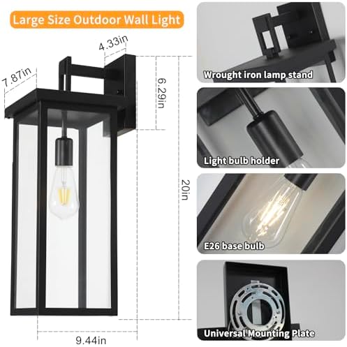 20 in Large Exterior Lighting Fixtures Modern Wall Lantern,2 Packs