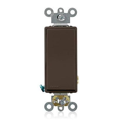 Leviton 20-Amp 120/277-Volt Decora Plus Rocker Single-Pole AC Quiet Switch, 5621-2, Brown