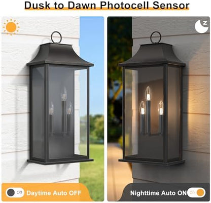 Dusk to Dawn Outdoor Wall Lantern, 25.3" Black Exeterior Light