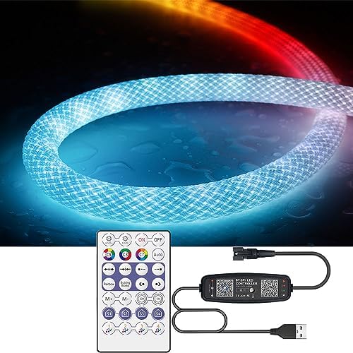 6.5FT WS2811 360 Degree Round Reticulate Neon LED Strip with Controller,RGB Nylon Flexible Dream Colorful Rope Light,Bedroom Indoor Outdoor Decoration,DC5V(No Adapter)
