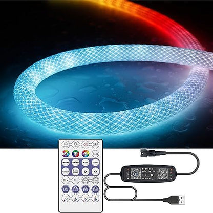 6.5FT WS2811 360 Degree Round Reticulate Neon LED Strip with Controller,RGB Nylon Flexible Dream Colorful Rope Light,Bedroom Indoor Outdoor Decoration,DC5V(No Adapter)