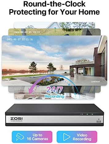 ZOSI 16CH Home Security Camera System with 2TB HDD, 8-Pack 1080P Cameras