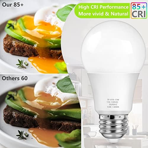 MAXvolador A19 LED Light Bulbs, 100 Watt Equivalent, Neutral White 4000K, 1500LM, E26 Base, Non-Dimmable, 13W Bright White LED Bulb, 4-Pack