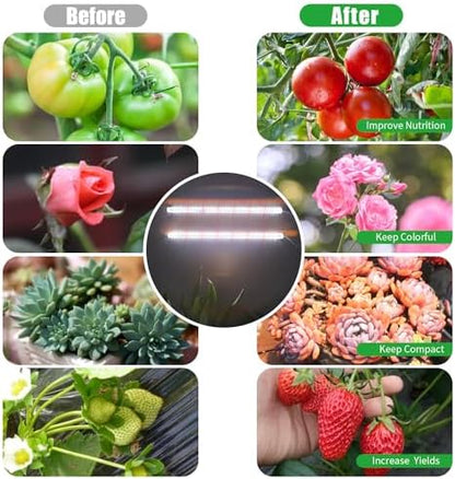 16‘’ LED Grow Light Strips for Indoor Plants, Full Spectrum 120 LEDs with 4 Install Methods, 6/12/16H Timer, 10 Dimmable Levels, 3 Switch Modes for Seedling Succulent Sunlike Strip (2 Head 1 Pack)