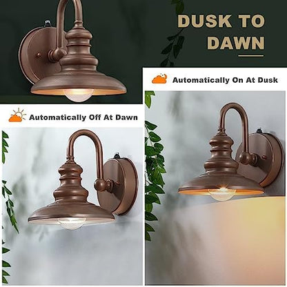 LONEDRUID Dusk to Dawn Sensor Rustic Outdoor Gooseneck Barn Light Fixture